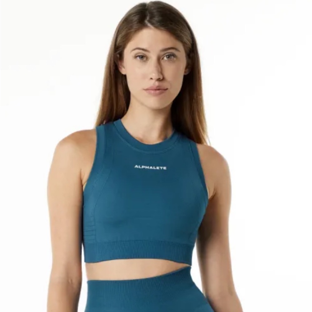 Alphalete Women's Blue ozone high neck bra